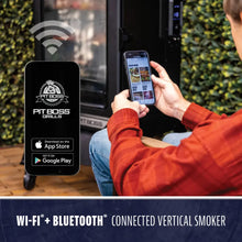 Pit Boss Grills Wi-Fi + Bluetooth connected vertical smoker app on smartphone.