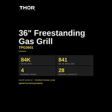 THOR Kitchen 36" Freestanding Professional Propane Gas Grill Head with 4 Burners and Rotisserie Kit, TPG3601-G
