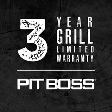 Black background with bold white text: "3 Year Grill Limited Warranty" and "Pit Boss" logo below. Clear, high-contrast des...