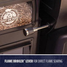 Pit Boss flame broiler lever for direct flame searing.