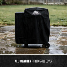 Black all-weather fitted grill cover by Pit Boss.