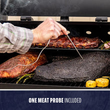 Black smoker grill with one meat probe included.