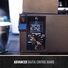 Black PITBOSS digital control board with temperature display and knob.