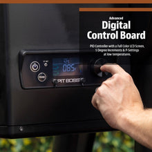 Black Pit Boss digital control board with full-color LCD screen and temperature settings.