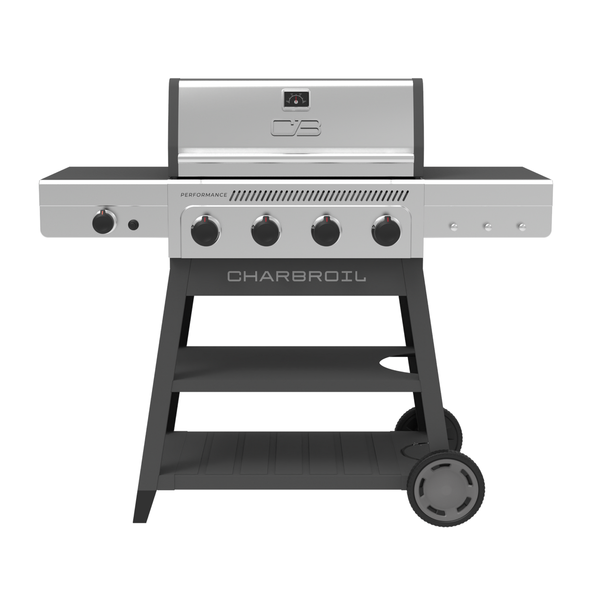 Char-Broil Performance Series™ 4-Burner Gas Grill with FlavorMax™ and Side Burner (Cart, Gray)