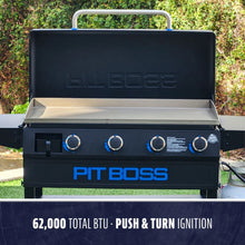 Black Pit Boss grill with 62,000 BTU push-turn ignition.
