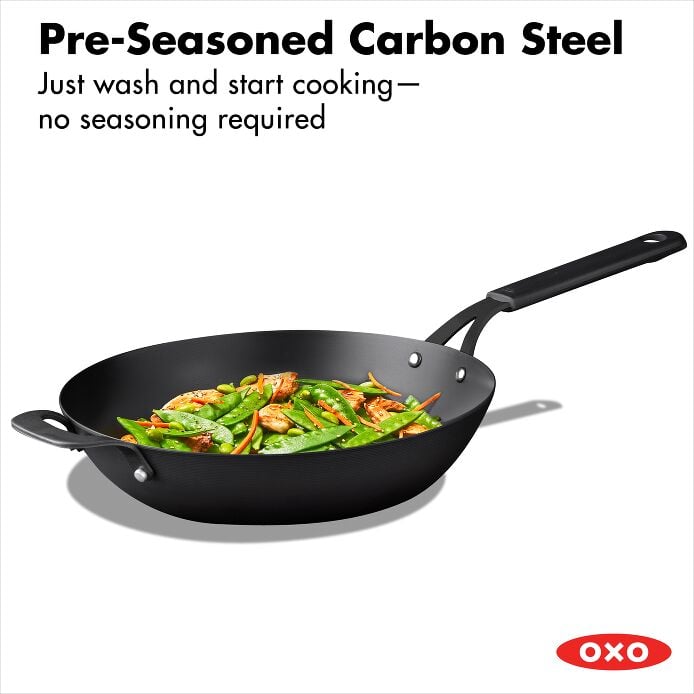 OXO Obsidian Carbon Steel 12" Wok with Silicone Sleeve - image 2