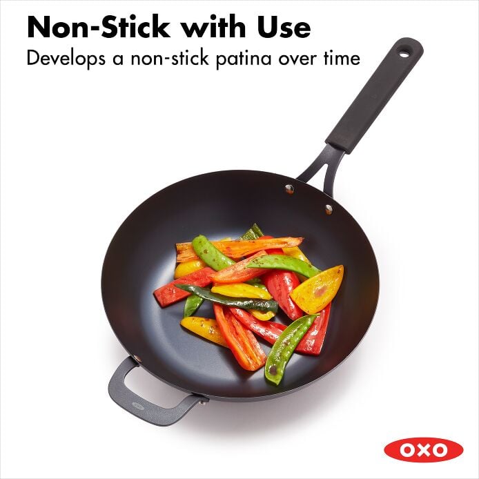 OXO Obsidian Carbon Steel 12" Wok with Silicone Sleeve - image 4