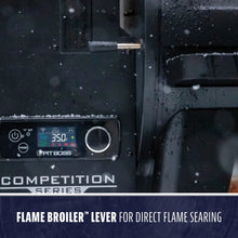 Black Pit Boss Competition Series flame broiler lever for direct flame searing.