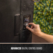 Black appliance with advanced digital control board and temperature display.