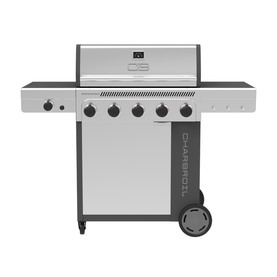 Char-Broil Performance Series™ FlavorMax™ 5 Burner Gas Grill Cabinet with Side Burner Gray Stainless