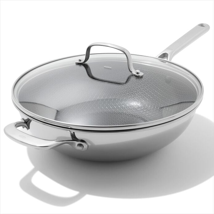OXO Trident Hybrid Non-Stick Stainless Steel 5 Qt Wok with Lid