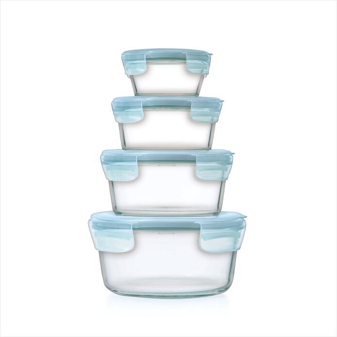OXO 8-Piece Smart Seal Glass Round Container Set - Arctic Blue